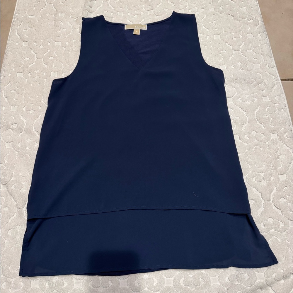 Michael Kors Navy Buisness Casual Dress Flowy Tank Top M Sheer V Neck